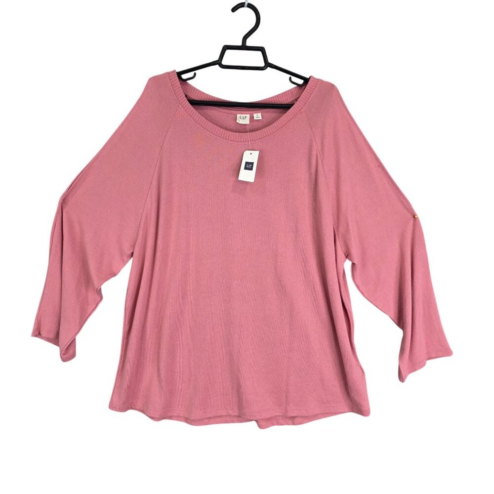 Womens Pink Gap Cold Shoulder Blouse Top Round Neck Long Sleeve Polyester XL